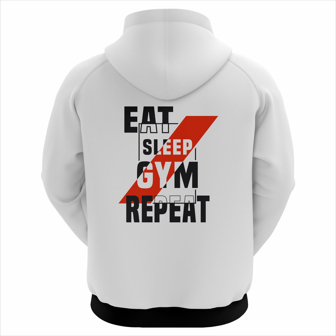 Men’s White Gym Hoodie – “Eat Sleep Gym Repeat” | 100% Cotton | Premium Winter Hoodie