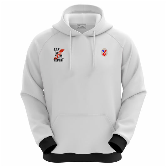Men’s White Gym Hoodie – “Eat Sleep Gym Repeat” | 100% Cotton | Premium Winter Hoodie